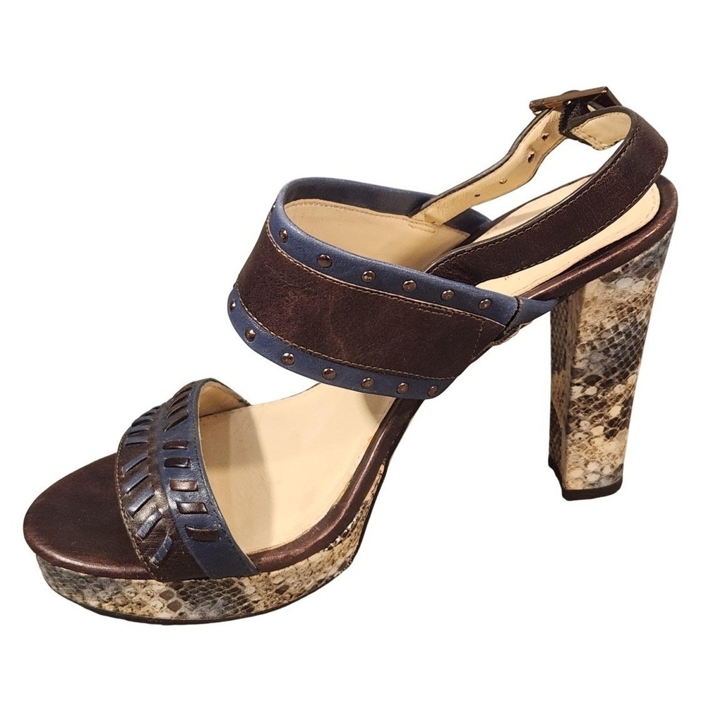 Vero Cuoio Signature Embossed Snakeskin Cork Platform Heels Shoes Womens US 9